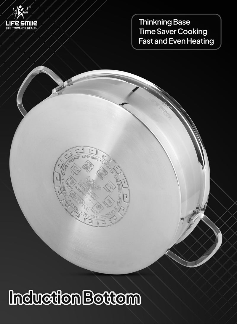 Life Smile Stainless Steel Cookware Set - Shallow Pots Set with Lid | 24 CM, 28 CM, 32 CM Cooking Pots-Durable Multi-Size Cookwares - Image 2